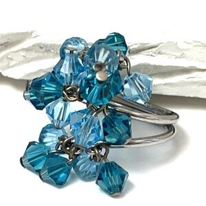 Cha Cha Ring Vintage Wrap Around Silver Tone Glass Beaded Size 6